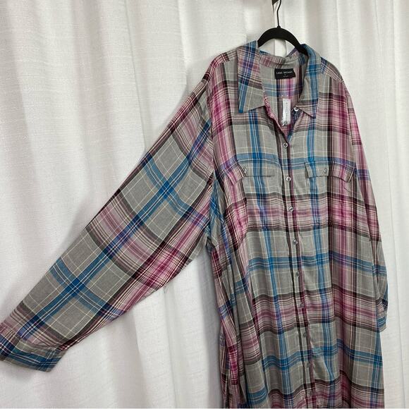 Lane Bryant Gray Pink&Blue Plaid Button Front Shirt Dress Sz.28W NWT - Picture 8 of 16